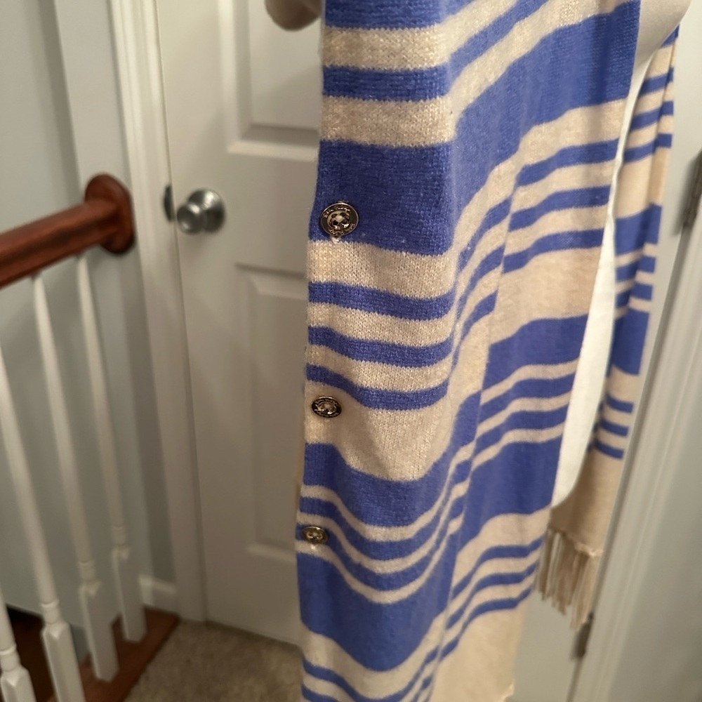 Lilly Pulitzer Avion Cashmere Cardigan Hoodie Blue Stripe Cape One Size - Picture 6 of 14